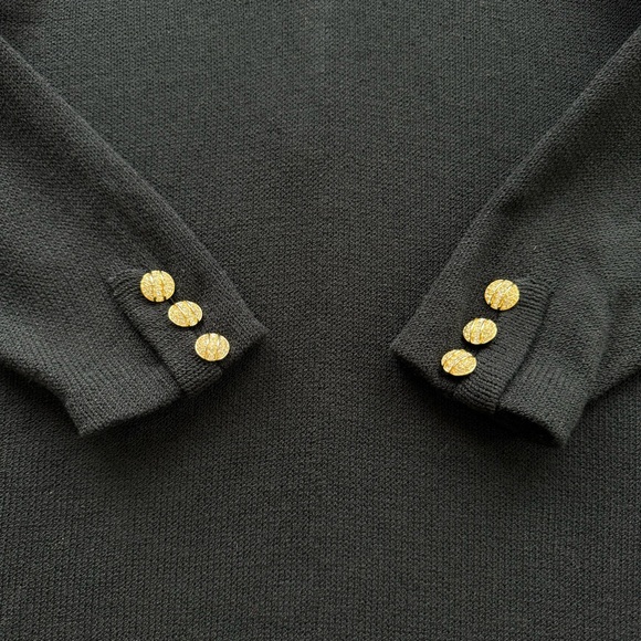 St. John For Saks Fifth Avenue Vintage 80s Knit Mock Neck Black Dress Medium - Picture 3 of 12